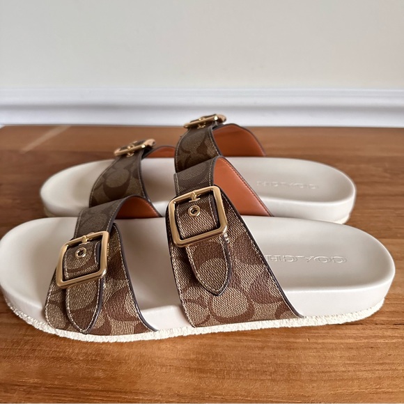 NEW Coach Women Size 11 Allanah Signature Khaki Chalk Sandals Slides CK412 - Picture 4 of 8